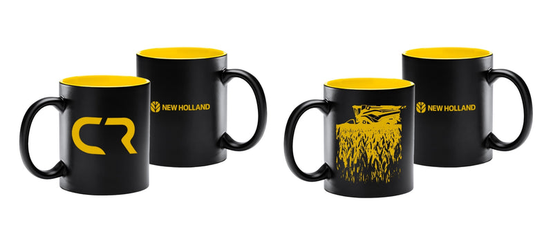 New Holland krus sæt – 2 keramiske krus med mejetærsker-motiv | 350 ml, gul