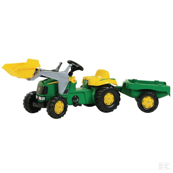John Deere RollyKid med frontlæsser og trailer