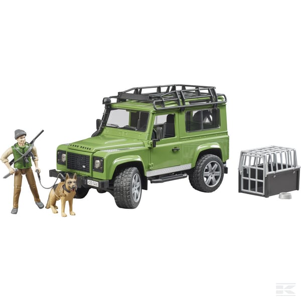 Land Rover Defender stationcar med skovfoged og hund