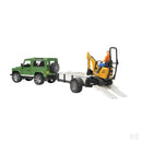 Land Rover Defender med trailer, JCB minigraver og fører